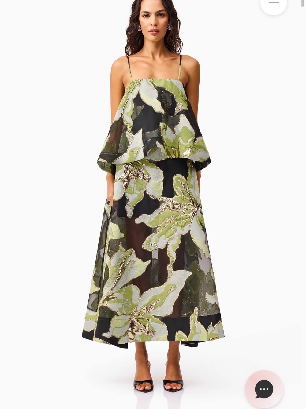 Elysia Tiered Gown in Black & Green floral